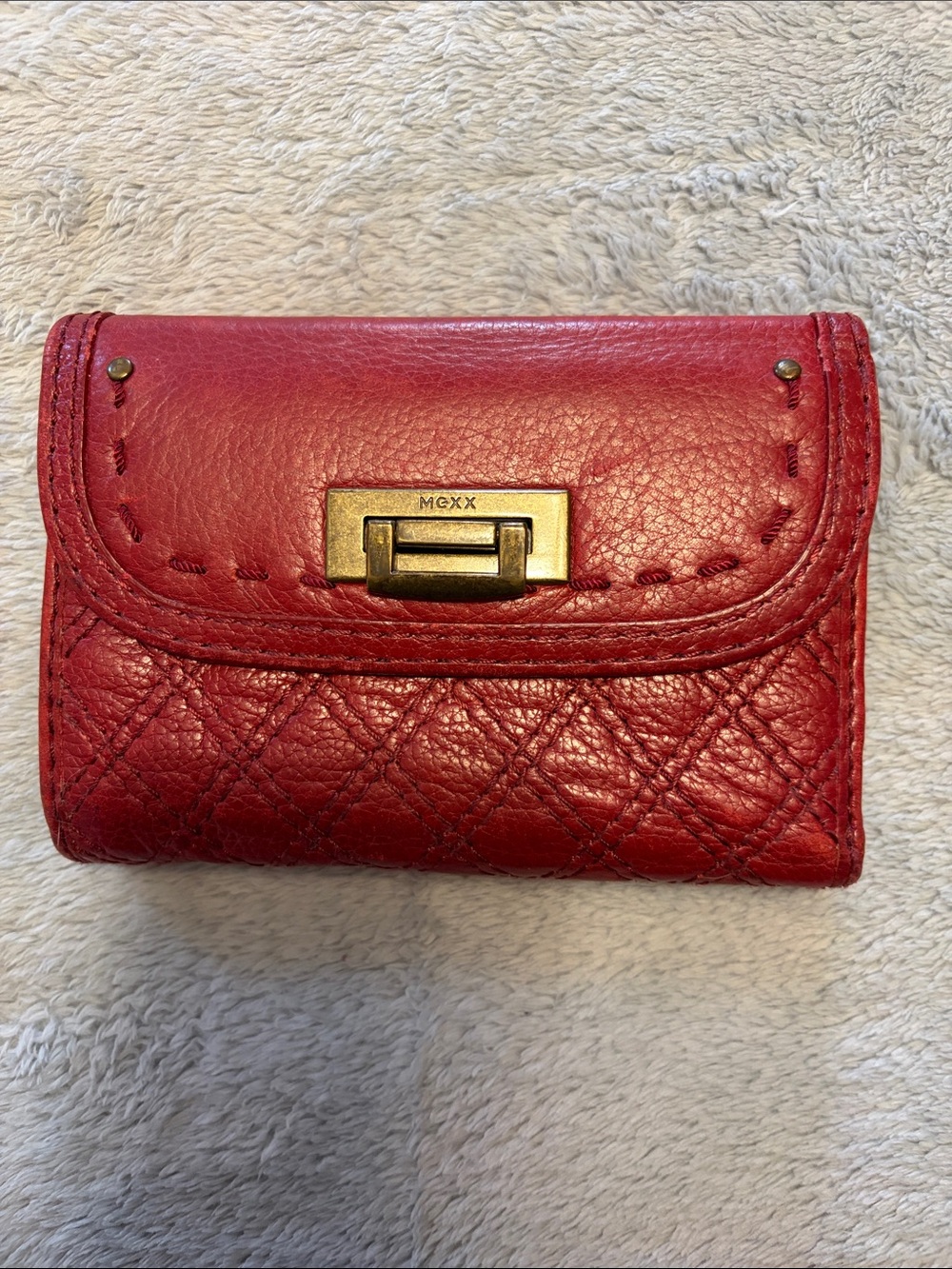 Mexx Red Quilted Leather Fold Wallet with Gold-Tone Hardware